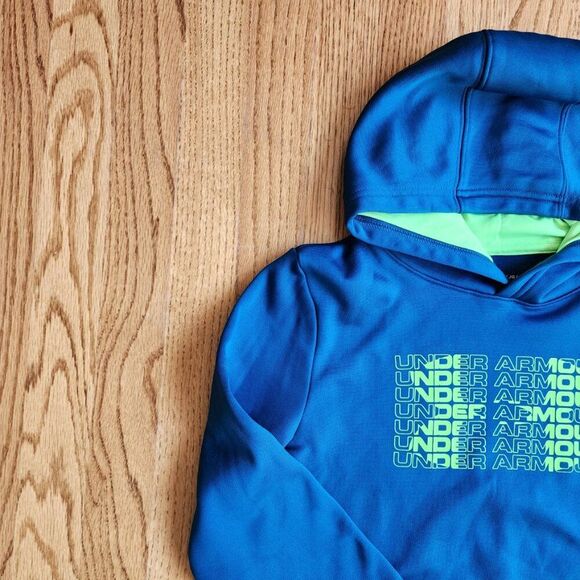 UNDER ARMOUR Performance Hoodie | Boy's Size Large | Blue and Neon Green - Picture 2 of 8